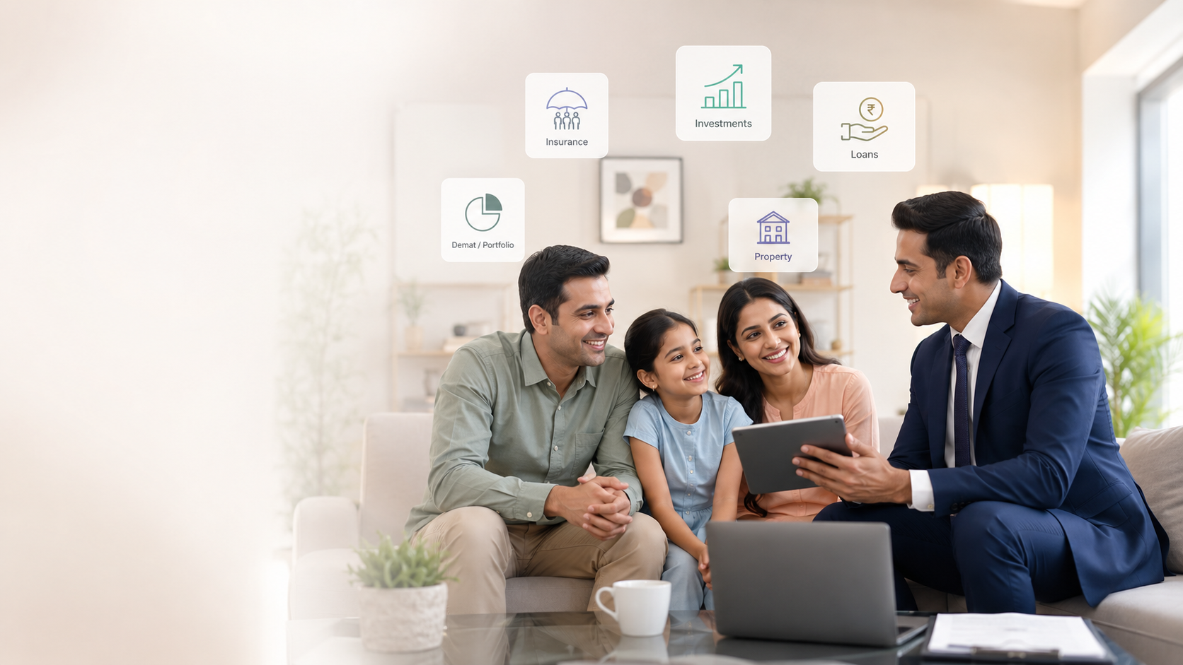 A family discussing financial solutions with an RDN adviser